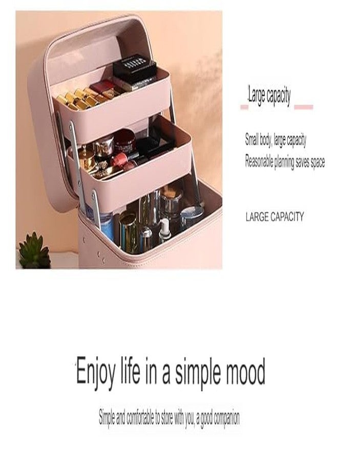 JAMBUVANTI صندوق منظم مكياج مع صواني - حقيبة مستحضرات تجميل جلدية للنساء، حقيبة سفر أنيقة لتخزين أدوات النظافة الشخصية، والعناية بالبشرة، والفرش، والمجوهرات - هدية أنيقة لها قطعة واحدة (لون وردي فاتح كبير) - Image 5