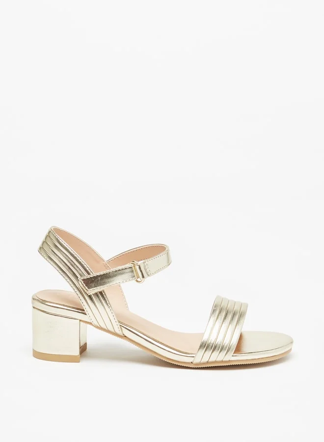 Celeste Girls' Textured Block Heeled Sandals With Hook And Loop Closure