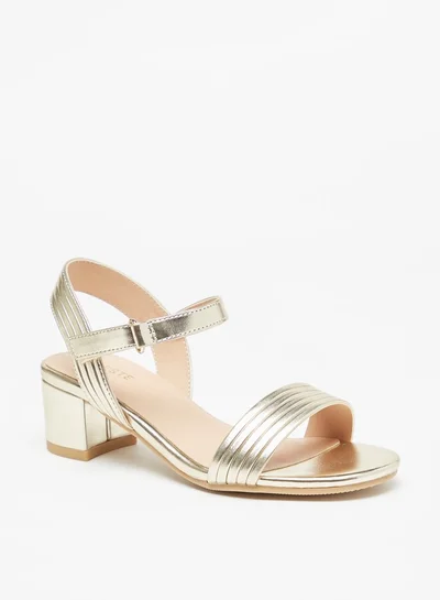 Celeste Girls' Textured Block Heeled Sandals With Hook And Loop Closure