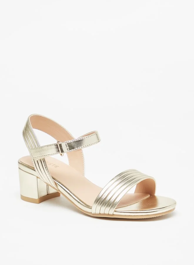 Celeste Girls' Textured Block Heeled Sandals With Hook And Loop Closure