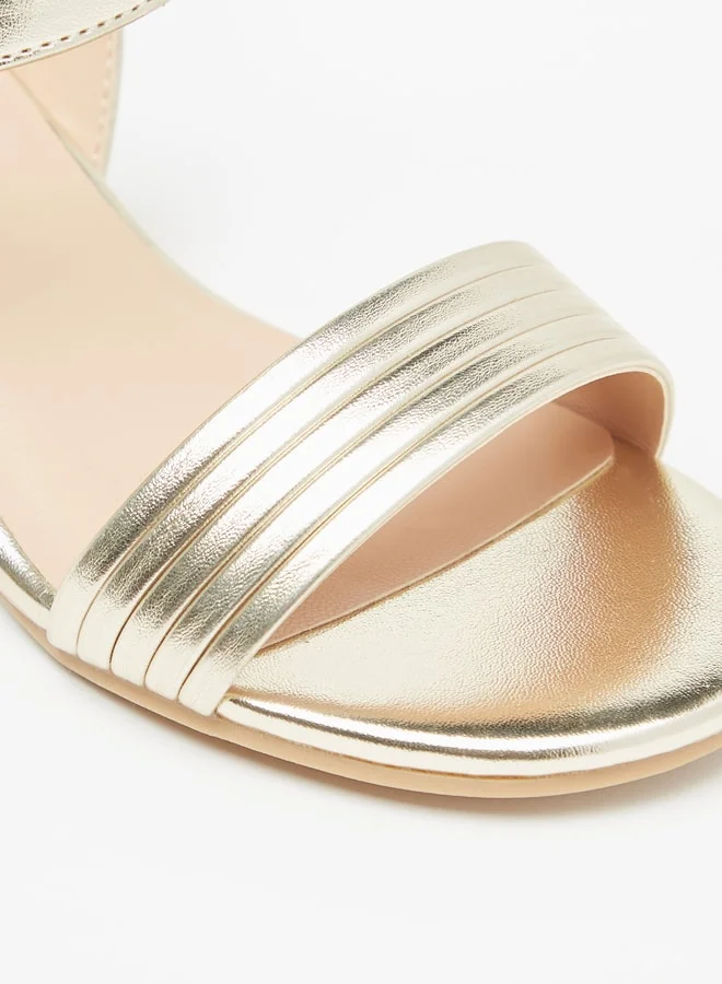Celeste Girls' Textured Block Heeled Sandals With Hook And Loop Closure