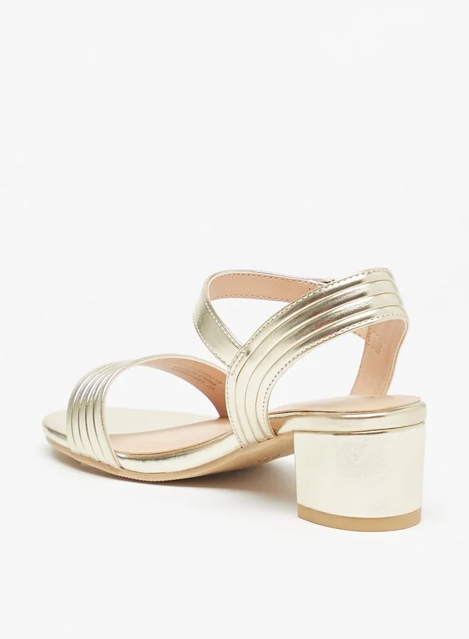 Celeste Girls' Textured Block Heeled Sandals With Hook And Loop Closure