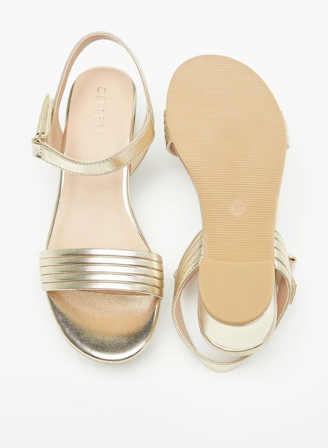 Celeste Girls' Textured Block Heeled Sandals With Hook And Loop Closure