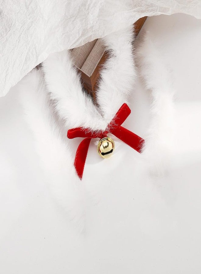 Dtja Christmas Fluffy Jingle Bell Choker Necklace for Women Pet Dainty Velvet Bow Bowknot Faux White Fur Collar Charms Chain Necklaces Adjustable Fashion Xmas Holiday Accessories Theme Party Jewelry Gift 16 inch (Red) - Image 5