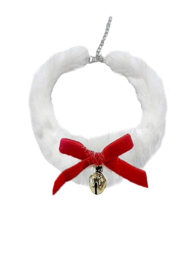 Dtja Christmas Fluffy Jingle Bell Choker Necklace for Women Pet Dainty Velvet Bow Bowknot Faux White Fur Collar Charms Chain Necklaces Adjustable Fashion Xmas Holiday Accessories Theme Party Jewelry Gift 16 inch (Red) - Image 1