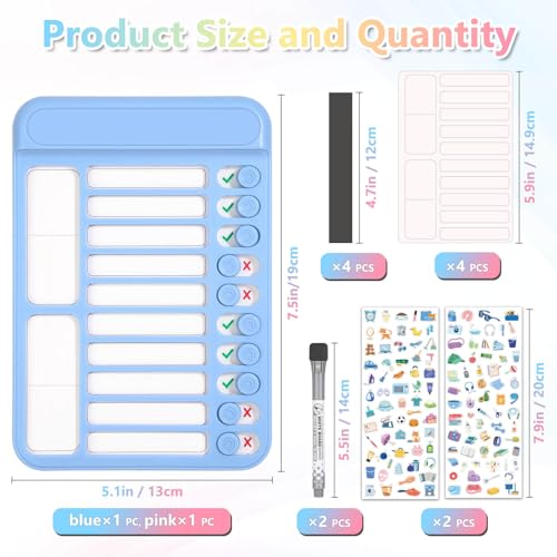 Audab 2Pcs Dry Erase Chore Chart for Kids, Magnetic Checklist Board, My Chores Slider Chart to Do List Board, Routine Chart Schedule Board Task Tracker for Home Refrigerator, Wall, Desk (Blue & Pink) - Image 4