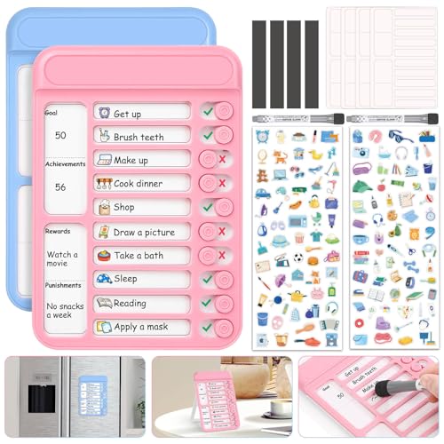 Audab 2Pcs Dry Erase Chore Chart for Kids, Magnetic Checklist Board, My Chores Slider Chart to Do List Board, Routine Chart Schedule Board Task Tracker for Home Refrigerator, Wall, Desk (Blue & Pink) - Image 1