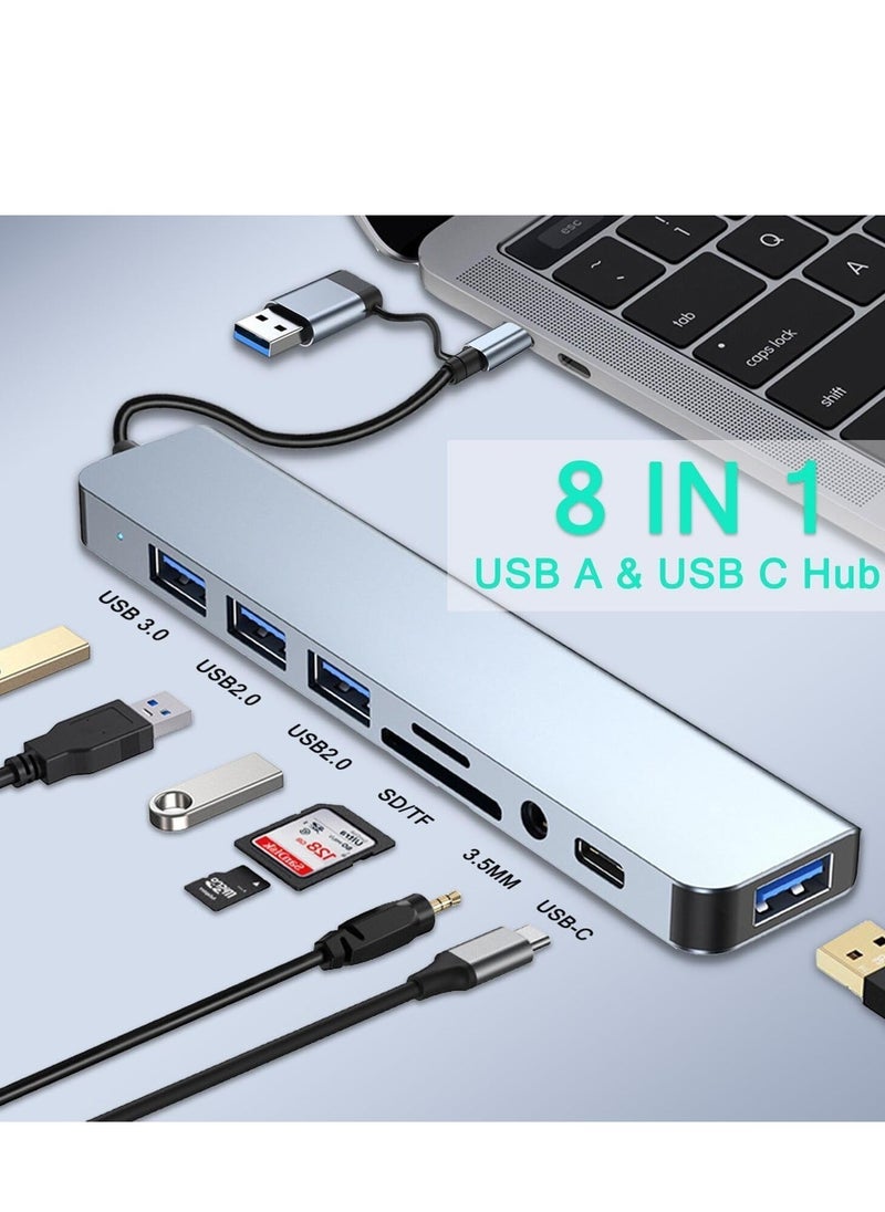 JAJEEK USB C Hub 8-in-1 Aluminum USB Splitter with USB 3.0, USB 2.0, USB C Ports, SD/TF Card Reader, 3.5mm AUX for MacBook Pro/Air, PC, Laptop, and Tablet Devices  - Image 2