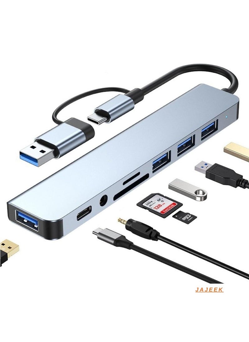 JAJEEK USB C Hub 8-in-1 Aluminum USB Splitter with USB 3.0, USB 2.0, USB C Ports, SD/TF Card Reader, 3.5mm AUX for MacBook Pro/Air, PC, Laptop, and Tablet Devices  - Image 1