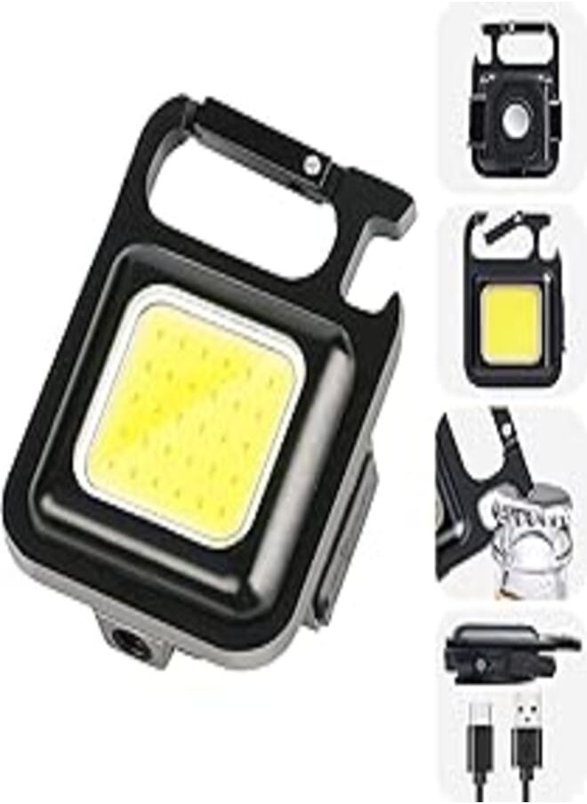 PADOM Padom COB Small Flashlights, 800Lumens Bright Rechargeable Keychain Mini Flashlight 4 Light Modes Portable Pocket Light with Folding Bracket Bottle Opener and Magnet Base 