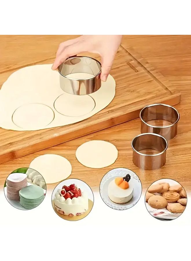 3pcs Stainless Steel Dumpling Mold Set Round Cookie And Pastry Cutter Baking Tools For Holiday Easter Christmas Birthday Party Mousse Cake Diy - Image 1