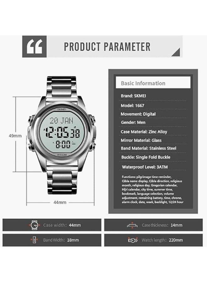 Men's Digital Business Watch,With Stopwatch Timing(Silver) - Image 2