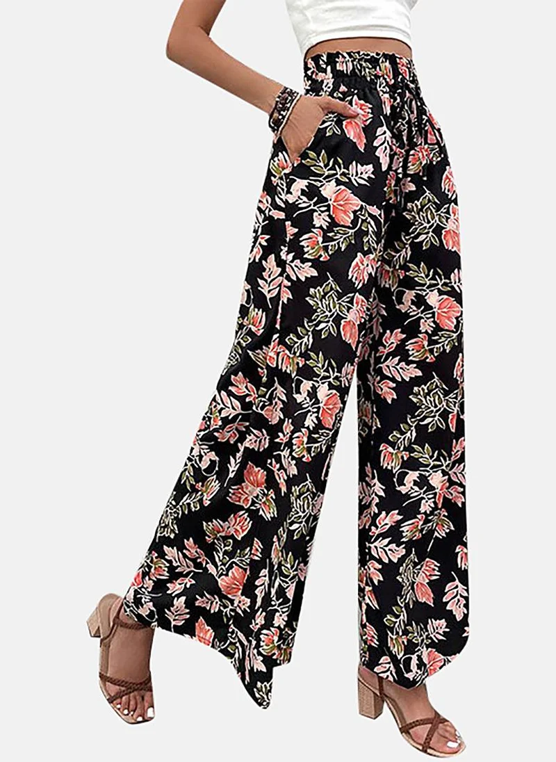YUNIQEE Black Printed Wide Leg Palazzos