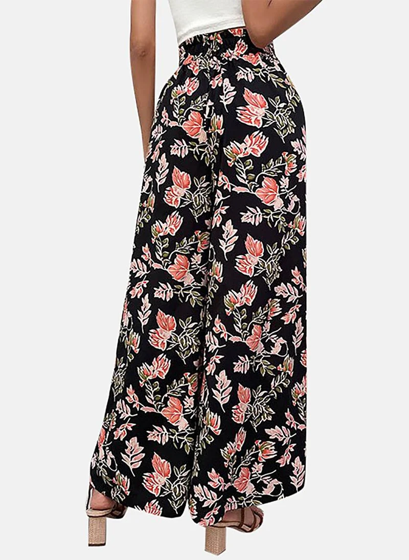 YUNIQEE Black Printed Wide Leg Palazzos