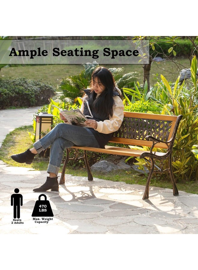 Gardenised QI003462L Patio Garden Park Yard 49" Outdoor Wooden Bench, Brown - Image 4