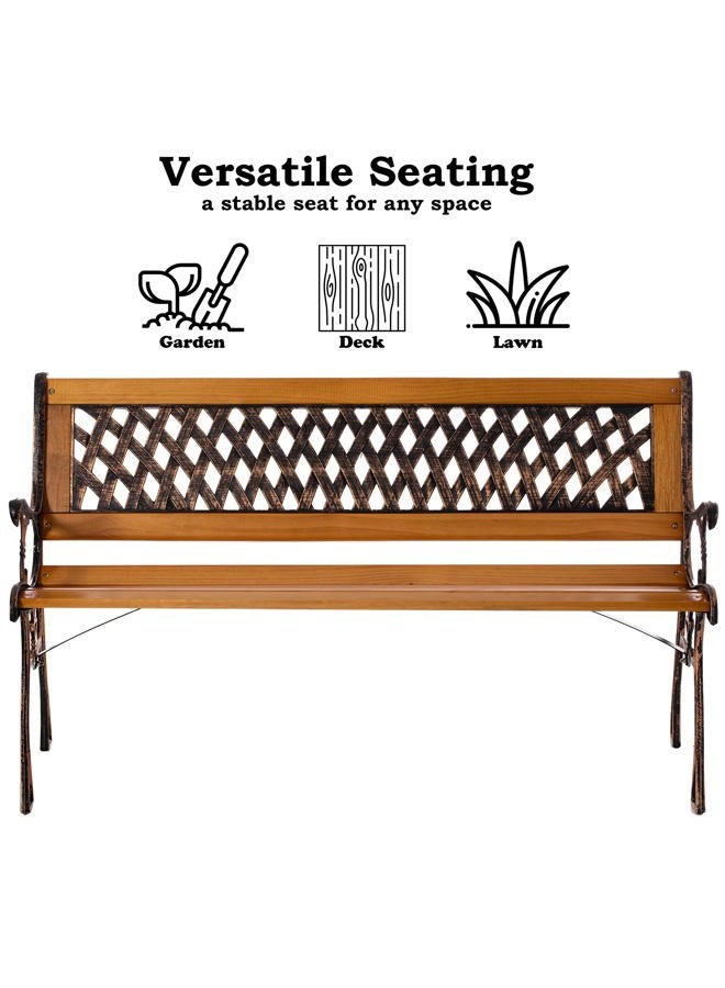 Gardenised QI003462L Patio Garden Park Yard 49" Outdoor Wooden Bench, Brown - Image 5