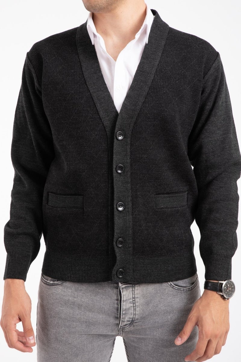 Mutlu City Men's Middle Age and Above Knitwear Knit Acrylic Winter Dad Cardigan 2057-Gray-Buttoned  - Image 4