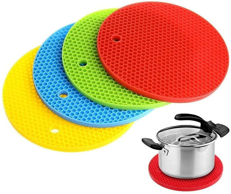 Seaspirit Seaspirit Round Shape Silica Gel Anti Heat Resistant Pot Holder Anti Slip Resistant Multipurpose Silicon Disc Pads(Pack of 4)  - Image 1