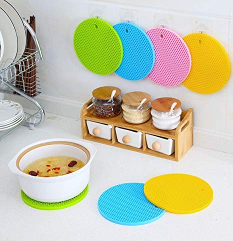 Seaspirit Seaspirit Round Shape Silica Gel Anti Heat Resistant Pot Holder Anti Slip Resistant Multipurpose Silicon Disc Pads(Pack of 4)  - Image 5