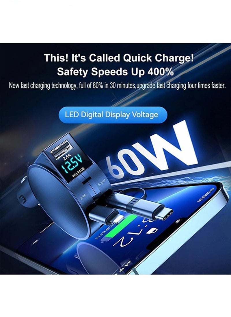 EzzySo 12/24V 60W Fast Car Charger with Retractable Charging Cable Fast Car Power Adapter PD20W for iPhone Type C 40W Car Bluetooth USB Charger Plug with iPhone,Samsung,Galaxy,Huawei,Xiaomi - Image 1