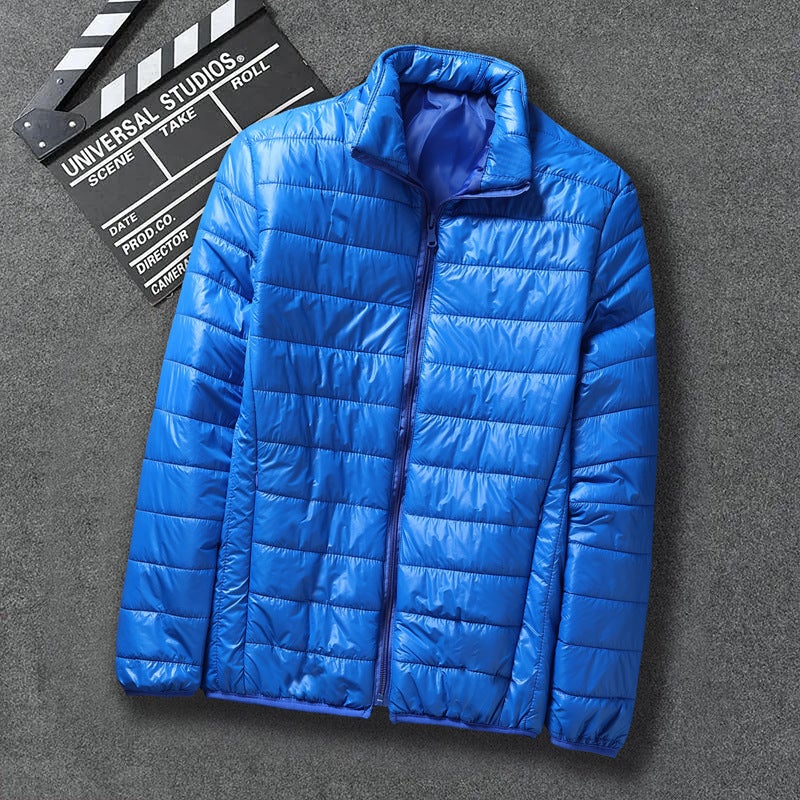 Mens Down Cotton Coat Cropped Lightweight Cotton-padded Jacket Workwear Thickened Youth Padded Vest Winter Decorative Outerwear Navy blue  - Image 2