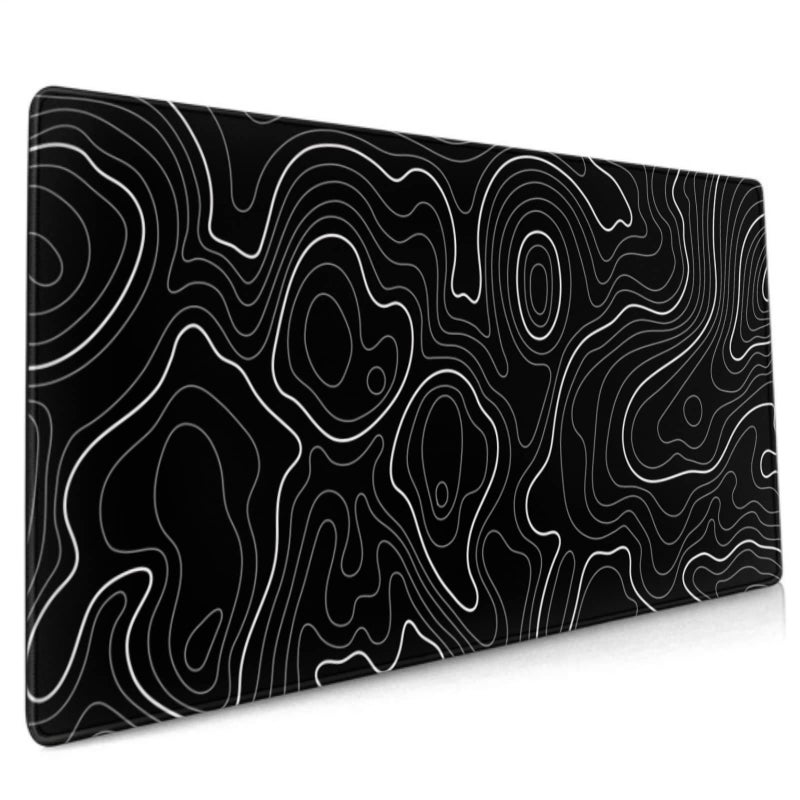 Sweetshow Topographic Contour Gaming Mouse Pad 35.4 X 15.7 Inch XXL Black Geographic Map Lines Full Des Mousepad Extended Large Non-Slip Rubber Base Keyboard Mat with Stitched Edges for Home Office - Image 1