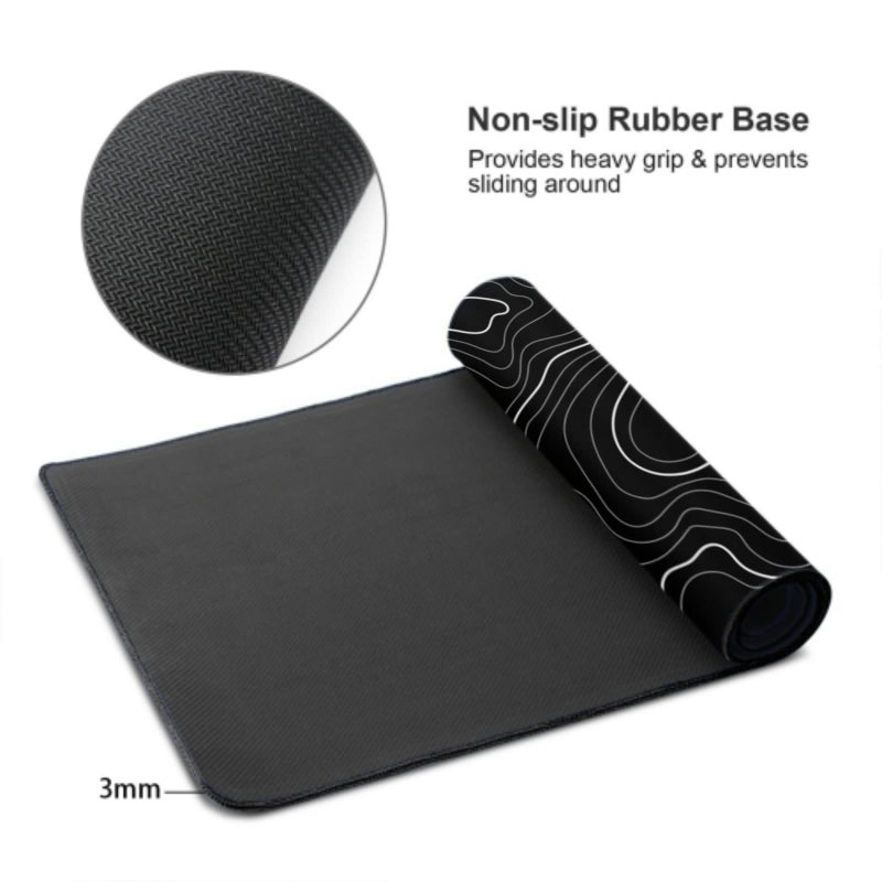 Sweetshow Topographic Contour Gaming Mouse Pad 35.4 X 15.7 Inch XXL Black Geographic Map Lines Full Des Mousepad Extended Large Non-Slip Rubber Base Keyboard Mat with Stitched Edges for Home Office - Image 4