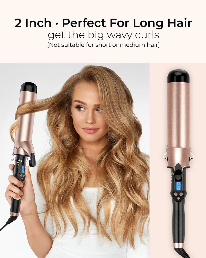 IKV 2 Inch Curling Iron Extra Long Barrel for Long Hair, Large Barrel Curling Wand Ceramic Tourmaline with LCD Display,10 Temps, Dual Voltage - Image 2