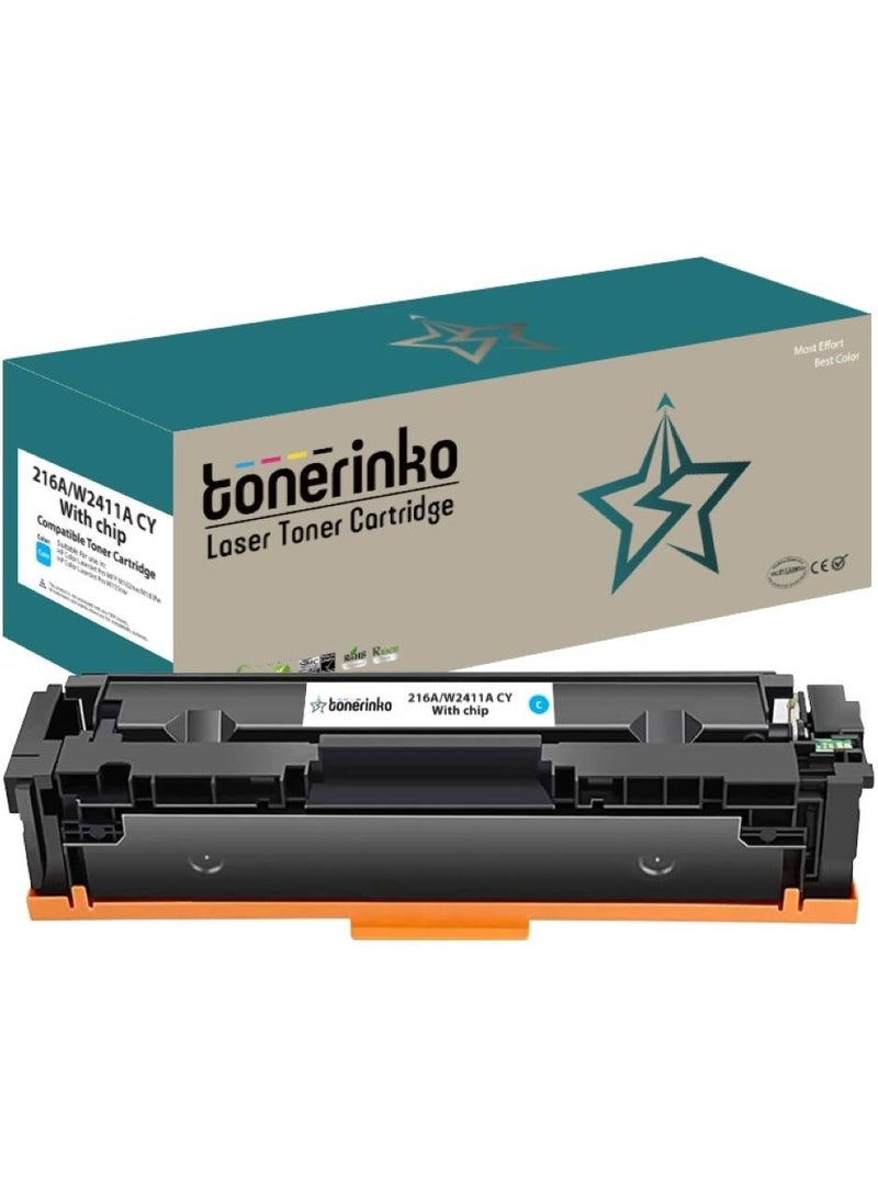 Toner Cartridge Tonerinko Premium Replacement Toner Cartridge Compatible With HP Color LaserJet Pro M155a, MFP M182n, MFP M183fw (Cyan 216A/W2411A CY With Chip) | W2411A CY - Image 1