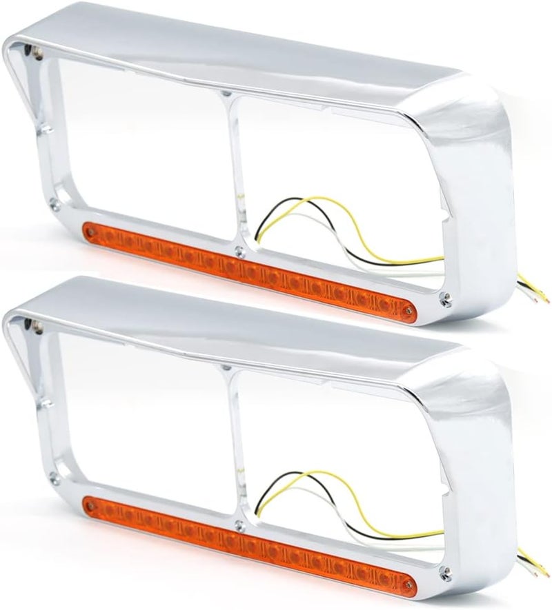 LEAVAN Chrome Headlight Bezels with 12" Amber LED Light for Kenworth and Peterbilt Trucks - Image 5