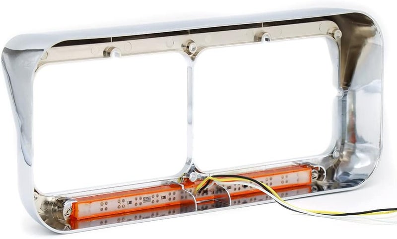 LEAVAN Chrome Headlight Bezels with 12" Amber LED Light for Kenworth and Peterbilt Trucks - Image 4
