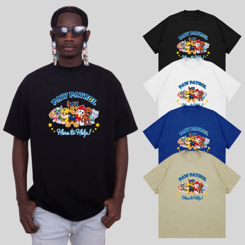 2024 Summer Short-sleeved Men's Round Neck Loose Wangwang Team Animation Print Cartoon Trendy Brand Black Casual T-shirt for Men - Image 2