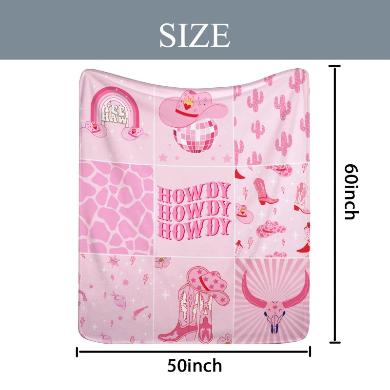 Miyotaa Miyotaa Cowgirl Howdy Flannel Blanket 50Wx60H Inch Gift Preppy Cool Teen Girls Hot Pink Western Y2K Boots Modern Soft Warm Fuzzy Throw Blanket for Couch Sofa Office Bed Throws Birthday Presents  - Image 3
