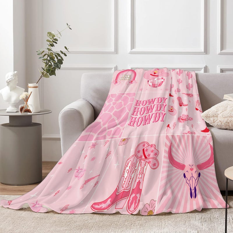 Miyotaa Miyotaa Cowgirl Howdy Flannel Blanket 50Wx60H Inch Gift Preppy Cool Teen Girls Hot Pink Western Y2K Boots Modern Soft Warm Fuzzy Throw Blanket for Couch Sofa Office Bed Throws Birthday Presents  - Image 1