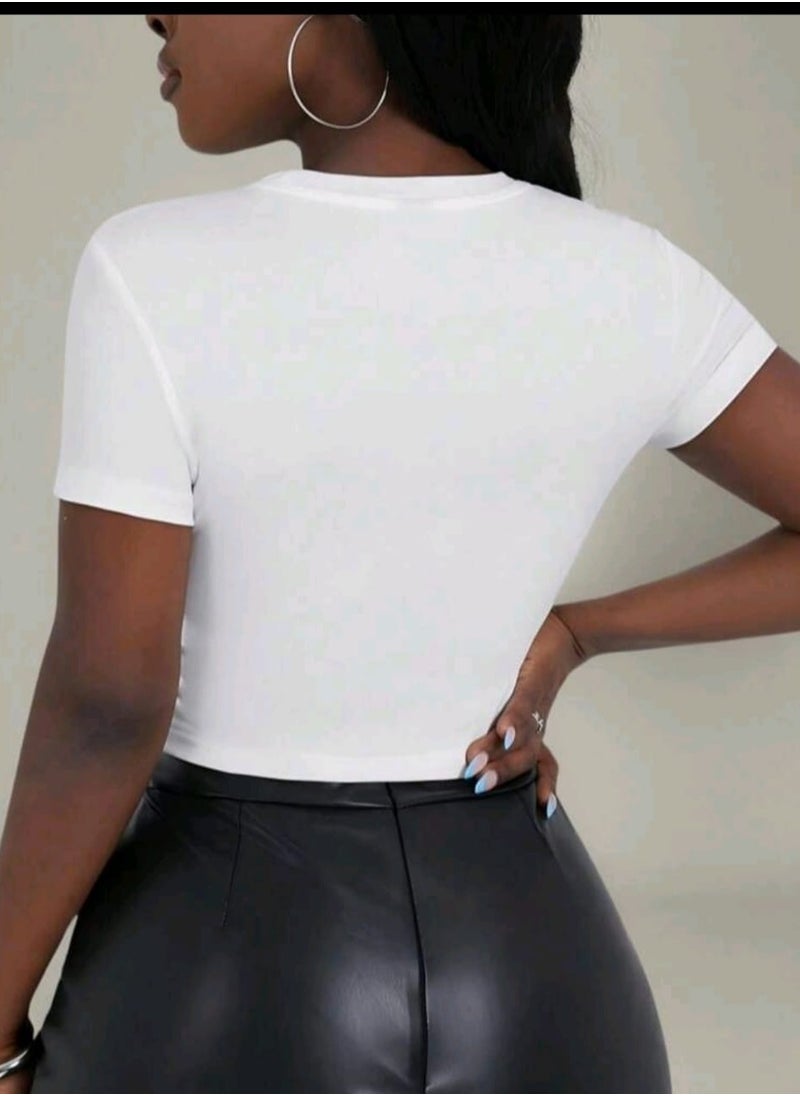 Shein Lips Print Graphic Women's Round Neck Short Sleeve T-Shirt  - Image 3