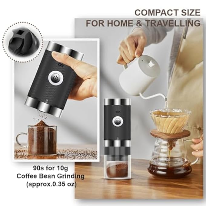 DMG TECH Electric Coffee Grinder  Portable  Rechargeable With Adjustable Settings TypeC Charging Removable Bowl  Brush  For Espresso French Press Pour Over Home  Travel - Image 5