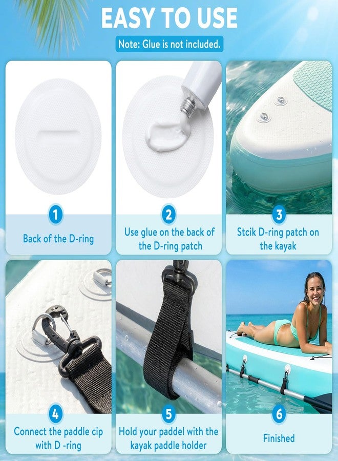 Samlior 6 Pack Adjustable Kayak Paddle Holder Paddle Strap and Stainless Steel D-Ring Patch Set for Inflatable Boat Kayak Dinghy, Universal Paddleboard Keeper Accessories, NO Glue Included - Image 4