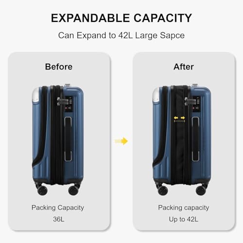 LEVEL8 Grace Carry On Luggage Airline Approved, 20 Inch Expandable Hardside Carry On Suitcase With Wheels, Abs+Pc Small Luggage with Tsa Lock, Blue, 20-Inch - Image 4