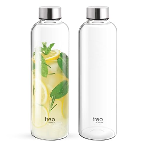 Treo by Milton Clarion Borosilicate Glass Fridge Water Bottle Set of 2 with Leak-Proof Airtight Stainless Steel Lid, 760 ml, Transparent for Hotel, Travel, Office, Home - Image 1
