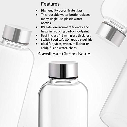 Treo by Milton Clarion Borosilicate Glass Fridge Water Bottle Set of 2 with Leak-Proof Airtight Stainless Steel Lid, 760 ml, Transparent for Hotel, Travel, Office, Home - Image 3