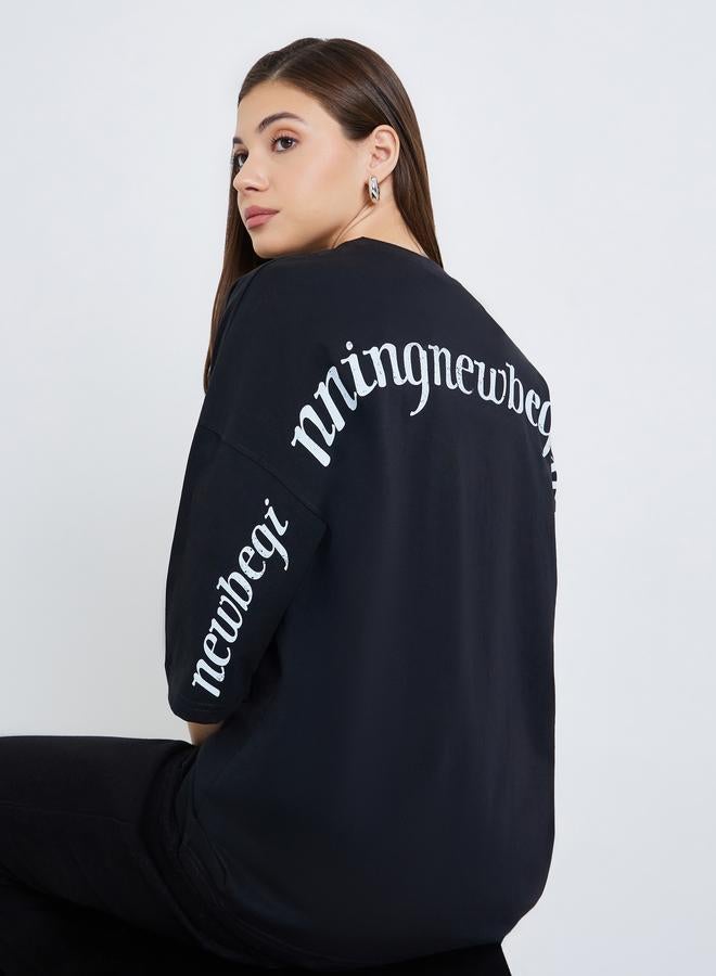 Styli Women Black Oversized Slogan T-Shirt - Image 2