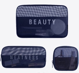 Custom Logo Makeup Organizer Bag Navy blue with printing