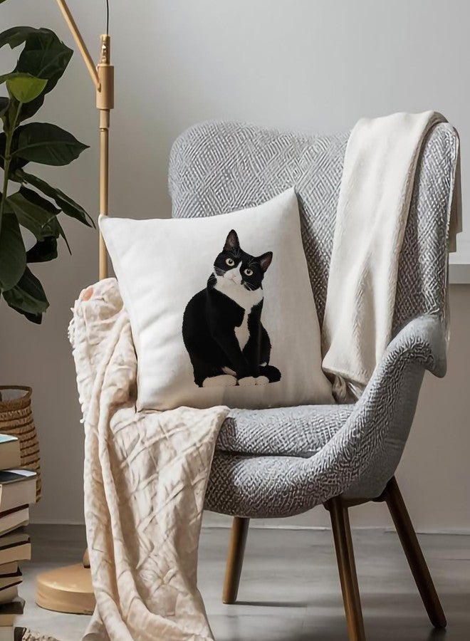 JINYO Black and White Tuxedo Cat Pillow Covers 18x18 inch, Tuxedo Cat Gifts, Cat Home Room Decor, Cats Decorations for The Home - Image 4
