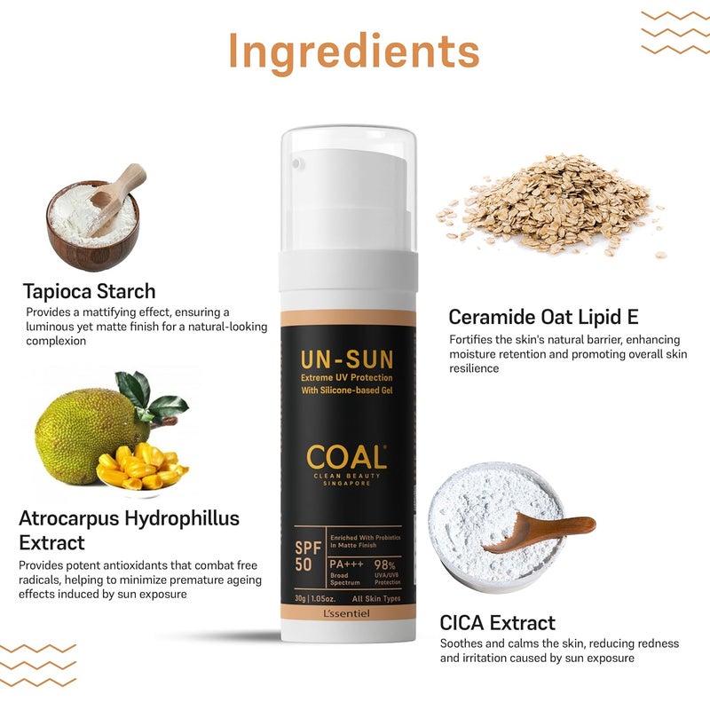 COAL CLEAN BEAUTY COAL Clean Beauty UnSun SPF 50 PA Sunscreen with Probiotics UVAUVB AntiAgeing Blue Light Protection Water Resistant Men Women All Skin types 30g - Image 2