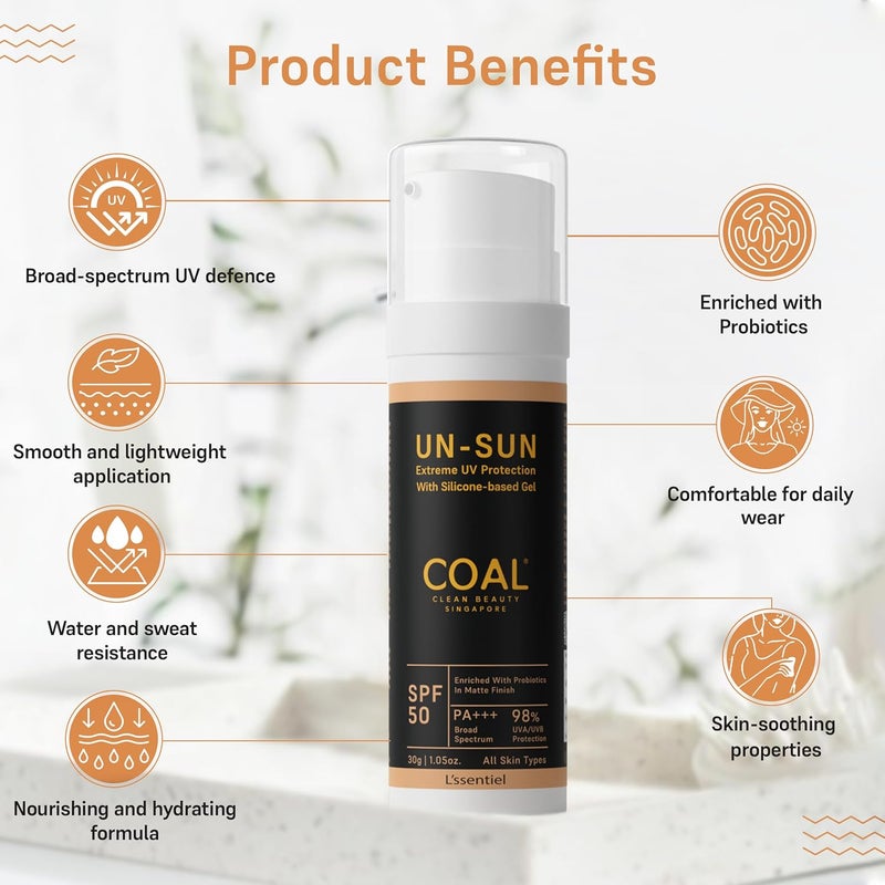 COAL CLEAN BEAUTY COAL Clean Beauty UnSun SPF 50 PA Sunscreen with Probiotics UVAUVB AntiAgeing Blue Light Protection Water Resistant Men Women All Skin types 30g - Image 3