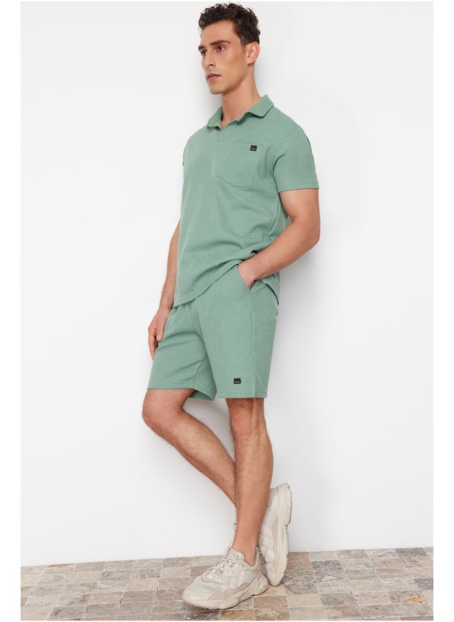 trendyol Mint Regular/Normal Cut Textured Fabric Labeled Polo Collar Tracksuit Set TMNSS23EM00003  - Image 3