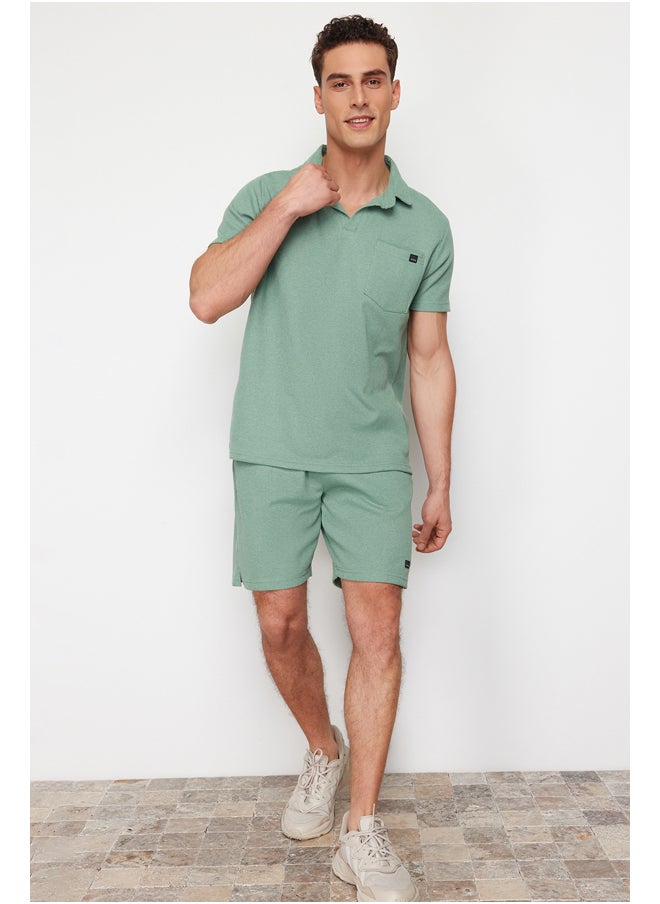 trendyol Mint Regular/Normal Cut Textured Fabric Labeled Polo Collar Tracksuit Set TMNSS23EM00003  - Image 2