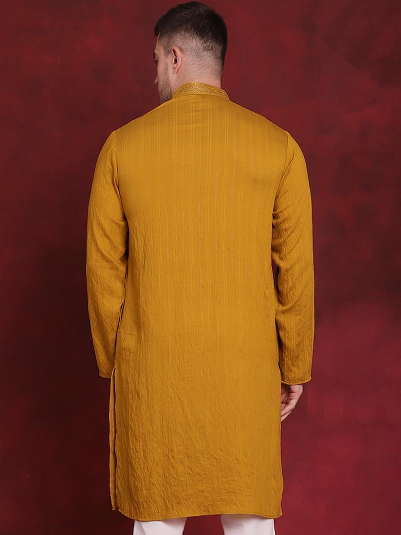 Jompers Sequins Embroidered Kurta Pyjama Set for Men. (Mustard, M) - Image 2