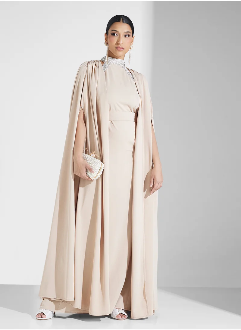 هيا كلوزيت Embellished Cape Sleeve Dress