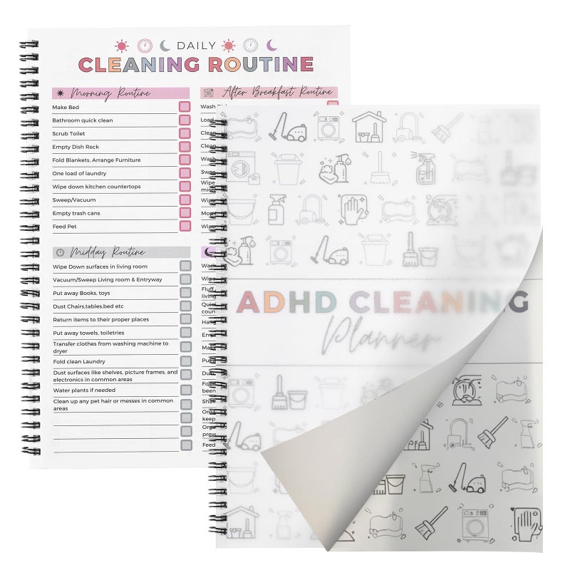 ZIYIZE ADHD Cleaning Plannerâ€Œ, Cleaning Plan Schedule and Checklistâ€Œ for Adults and Teens, Adhd Cleaning and Organizing Planner, Daily Weekly Monthly Checklist for Home, Reusable â€ŒDIY Household Cleaning Plannerâ€Œ - Image 1